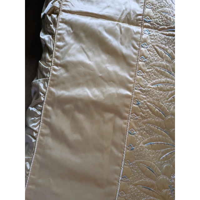 1940s Hollywood Regency Gold Satin Bedspread Full Floral Embroidered For Sale - Image 5 of 12