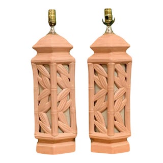 Faux Bamboo Ceramic Chinoiserie Table Lamps For Sale