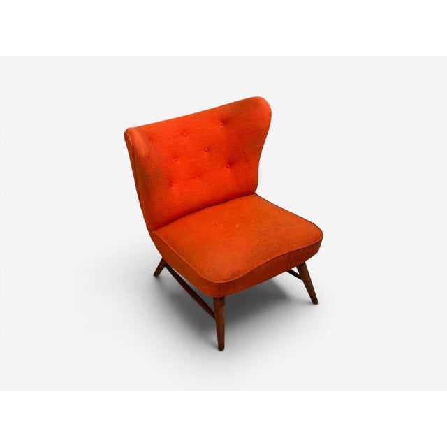 Wood Elias Svendberg, Rare Easy Chair, Wood, Red Fabric, Sweden, 1940s For Sale - Image 7 of 12