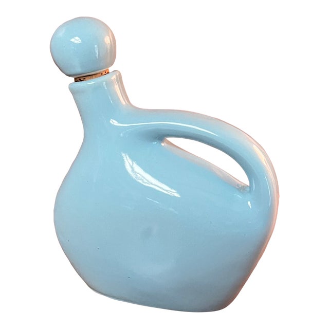 Vintage Light Aqua Glazed Stoneware Wine Jug For Sale