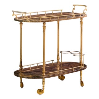 Aldo Tura Mid Century Italian Lacquered Goatskin and Brass Bar Cart For Sale