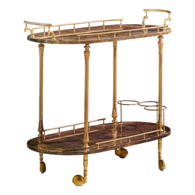 Aldo Tura Mid Century Italian Lacquered Goatskin and Brass Bar Cart For Sale