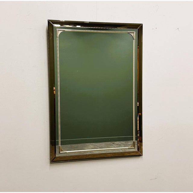 Gold Rectangular Schöninger Mirror with Bronze-Tinted Glass & Brass Detailing, German For Sale - Image 8 of 9