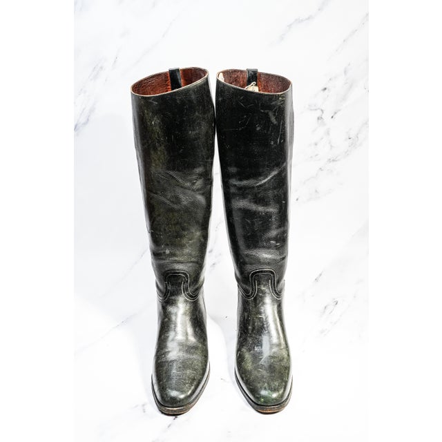 Black Fantastic Horse Riding English Antique Black Leather Boots Peal & Co. Wood Trees Home Decor Prop Country Equestrian For Sale - Image 8 of 16