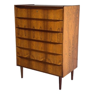 Rosewood Tall 6-Drawer Dresser Danish Mid-Century Modern High Chest 1960s For Sale