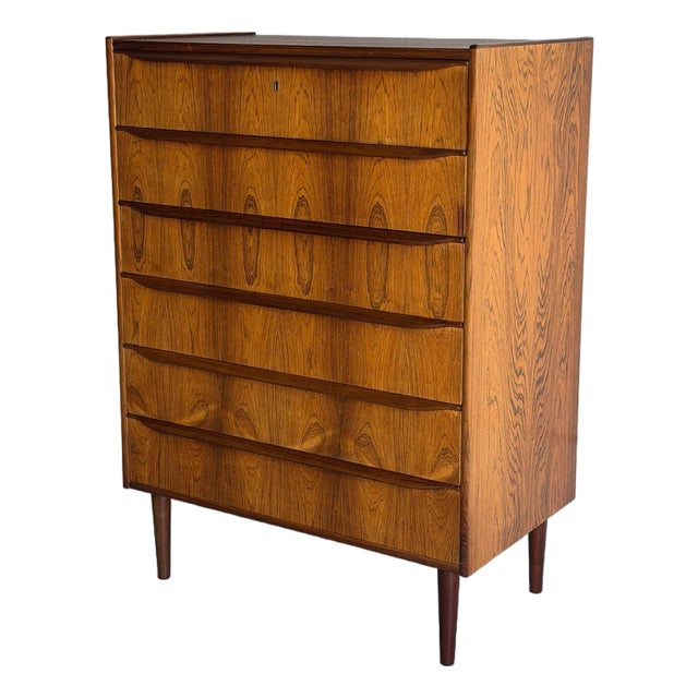 Rosewood Tall 6-Drawer Dresser Danish Mid-Century Modern High Chest 1960s For Sale