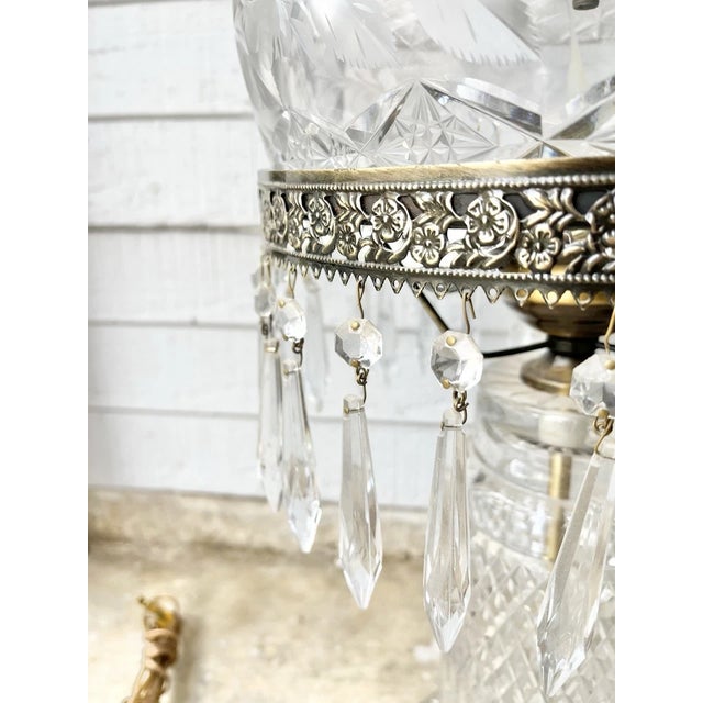Large Vintage American Brilliant Cut Flower Crystal Mushroom Parlor Lamps For Sale - Image 4 of 12