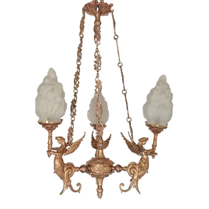 Vintage Art Deco Nouveau Mermaid Chandelier in Brass & Glass
