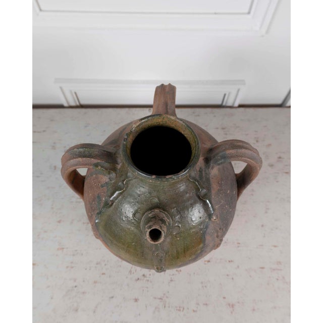 Ceramic French 18th Century Unglazed Earthenware Oil Pot with Green Splash Glaze For Sale - Image 7 of 8
