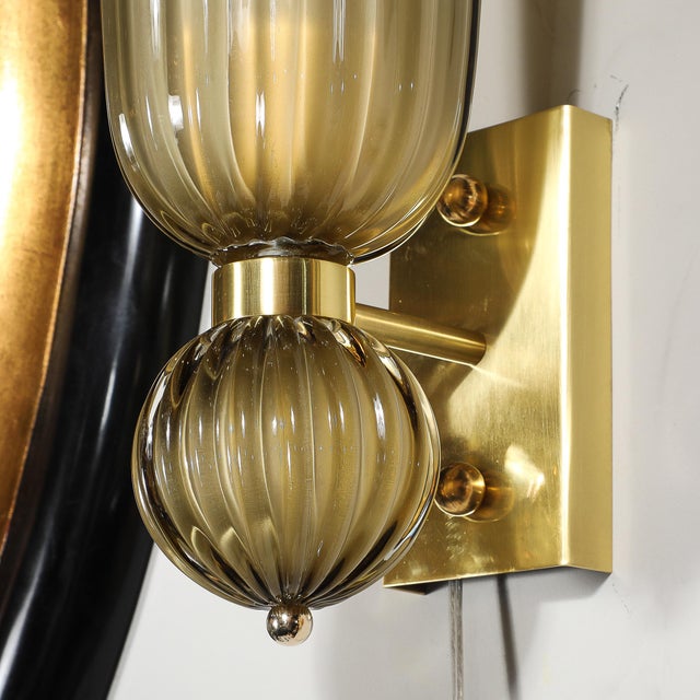 Pair of Modernist Hand-Blown Murano Fluted Glass Sconces in Frosted Smoked Topaz For Sale - Image 14 of 18
