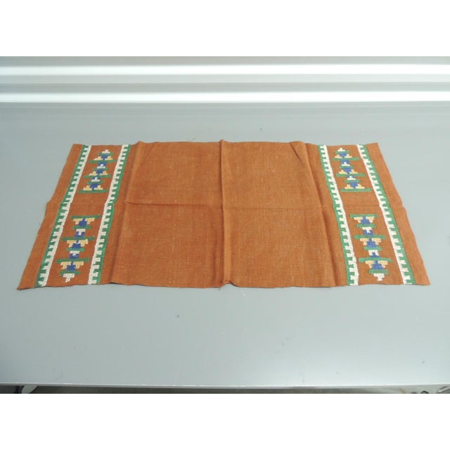 Modern Vintage Burnt Orange and Green Woven Linen Textile For Sale - Image 3 of 4