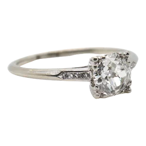 Vintage 14k White Gold & Old Mine Cut Diamond Engagement Ring Size 6.75