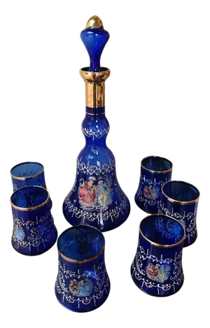 Cobalt Blue Glass Glasses and Pitcher, 1970s, Set of 7