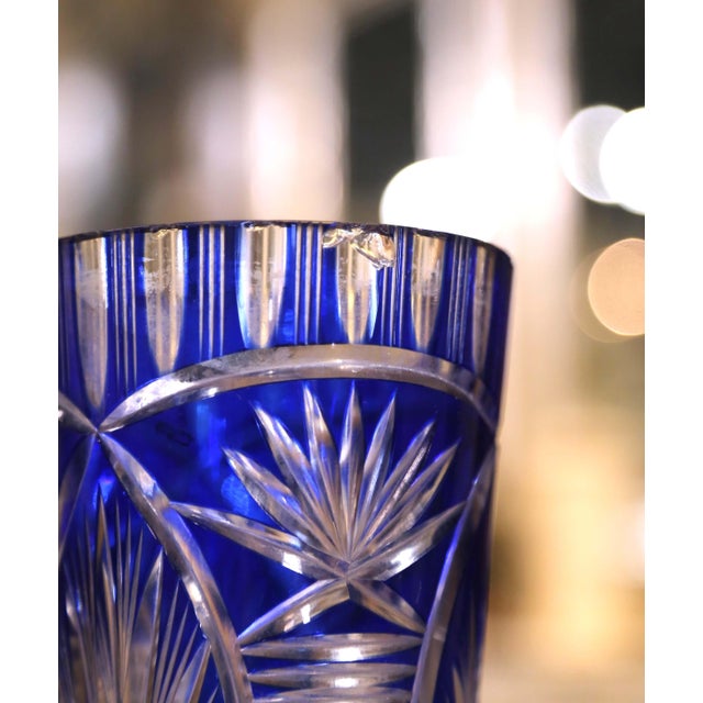 Glass Mid-Century Czech Cobalt Cut-to-Clear Crystal Vase For Sale - Image 7 of 9