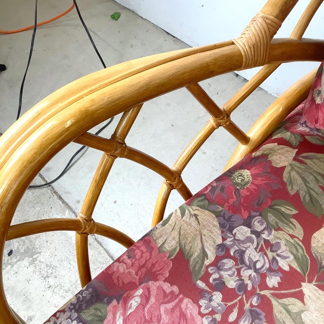 Vintage Palm Beach Style Rattan Sofa With Architectural Lattice Back For Sale - Image 14 of 18
