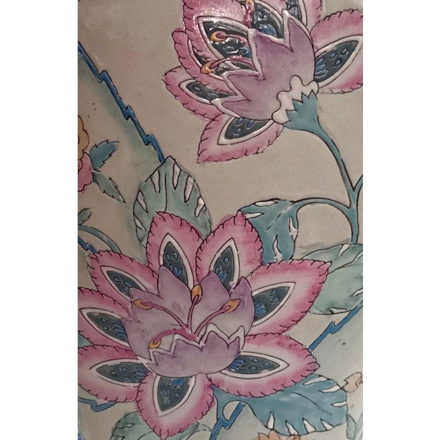 Rose Chinese Cabbage Rose Hand Painted Chinoiserie Vase For Sale - Image 8 of 11