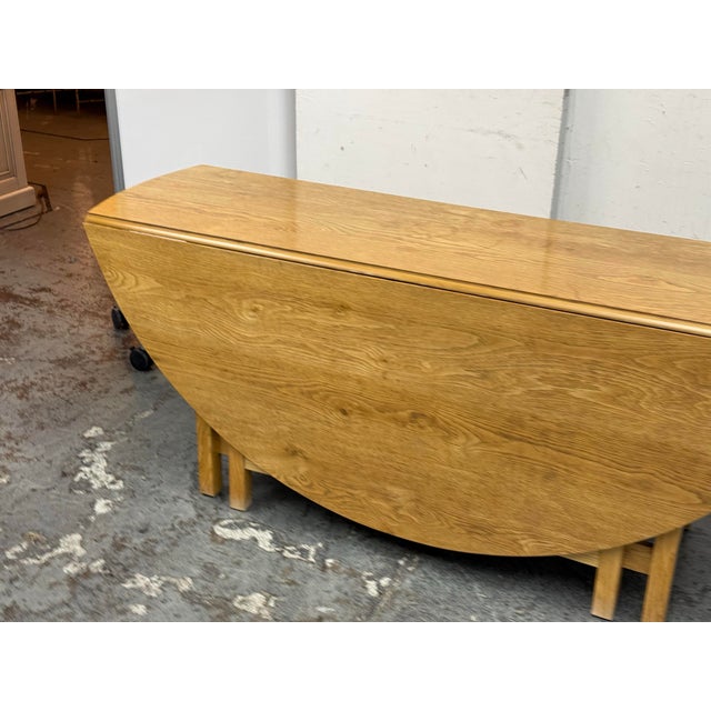 72 Inch Vintage Oak Wood Drop Leaf Console to Dining Table For Sale - Image 10 of 12