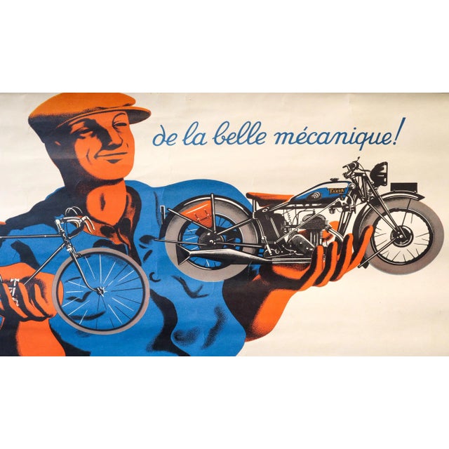 1937 French Bike Poster, Cycles Favor Motos (Original Metal Batons) For Sale