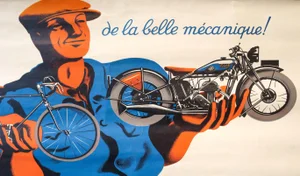 1937 French Bike Poster, Cycles Favor Motos (Original Metal Batons)
