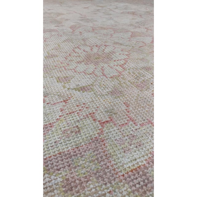 Antique Oushak Carpet, Handmade Oriental Rug, Shrimp Pink, Taupe, Cream Fine Rug For Sale - Image 9 of 18