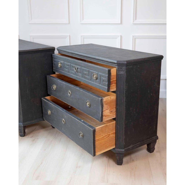 Black Pair of Swedish 19th Century Painted Chests of Drawers, c. 1850 For Sale - Image 8 of 11