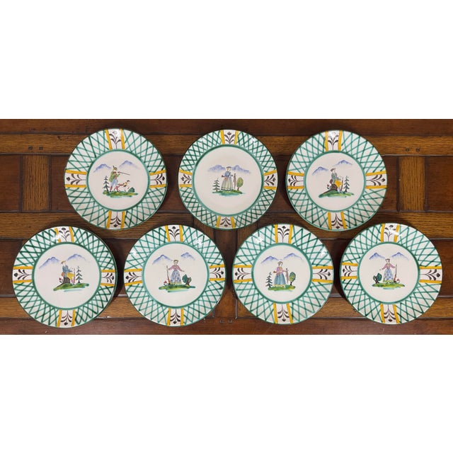 Traditional Vintage Gmundner Keramik “Hunter’s Delight” Coupe Dessert Plates- Set of 7 For Sale - Image 3 of 9