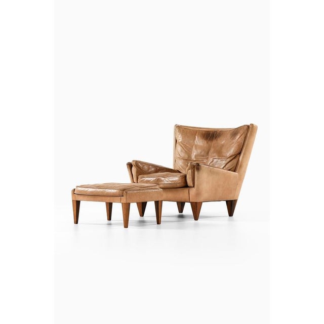 Set of Easy Chair and Ottoman in Leather and Rosewood attributed to Illum Wikkelsø, 1960s For Sale - Image 3 of 12