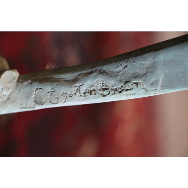 Green 1960s Modern Art Zoomorphic Mirrored Bronze Coffee Table, Signed For Sale - Image 8 of 12