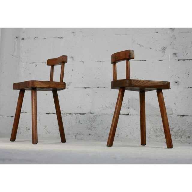 Set of French Tripod Stools with Brutalist Backs, 1960s For Sale - Image 10 of 18