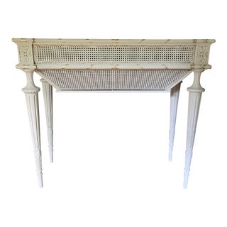 Antique Grey Gustavian Style Planter With Caning and Gilt Detail For Sale