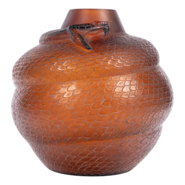 Amber-Tinted Serpent Vase by René Lalique, 1924 For Sale