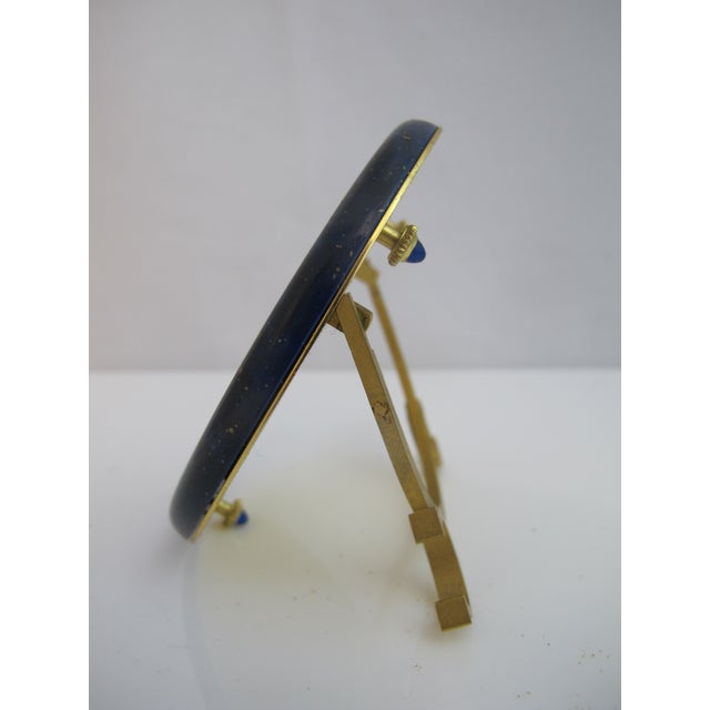 1980s Cartier Paris Gold Gilt Plated Lapis Blue Enamel Oval Photo Picture Desk Frame For Sale - Image 5 of 12