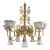 Vintage Brass 2-Up 2-Down Chandelier, Etched Glass Shades, Victorian Revival Lighting Fixture For Sale