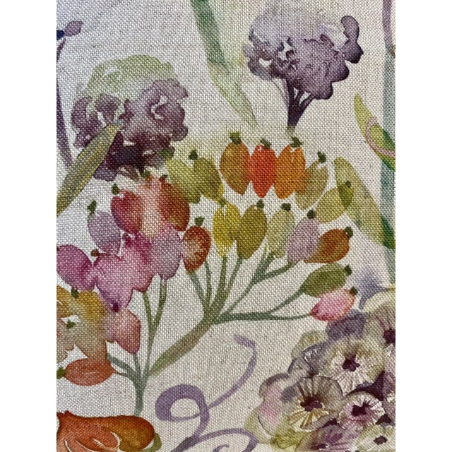 Textile 20” Square Pillow With a Purple and Orange Watercolor-Like Floral Print - Made in U K For Sale - Image 7 of 12