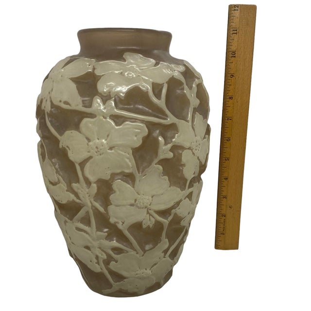 1930’s Art Deco Phoenix Consolidated Glass Vase Dogwood Flowers Design For Sale - Image 10 of 12
