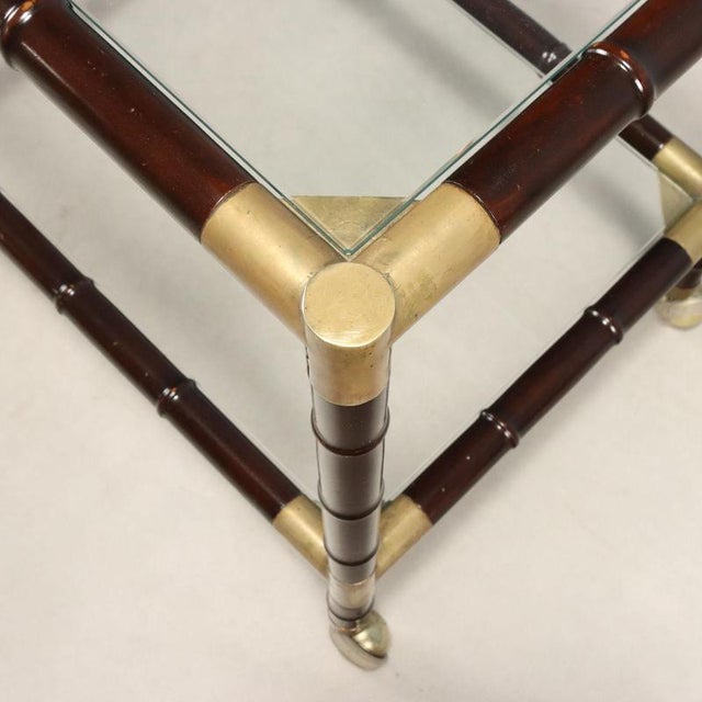 Bamboo and Brass Coffee Table with Wheels, 1950s-1960s For Sale - Image 3 of 9
