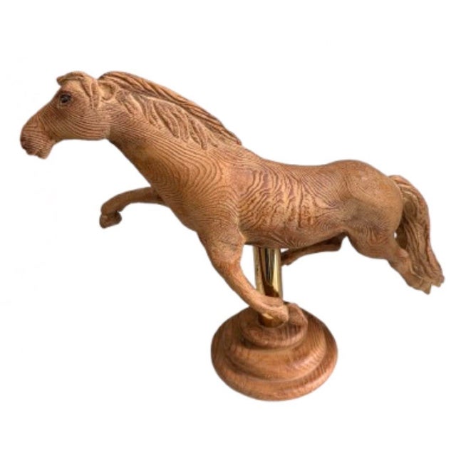 Vintage Hand Carved Large Stallion Wood Sculpture Equestrian Decor. For Sale - Image 9 of 11
