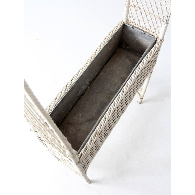 Antique Wicker Planter Basket Stand With Hanging Hook For Sale - Image 4 of 12