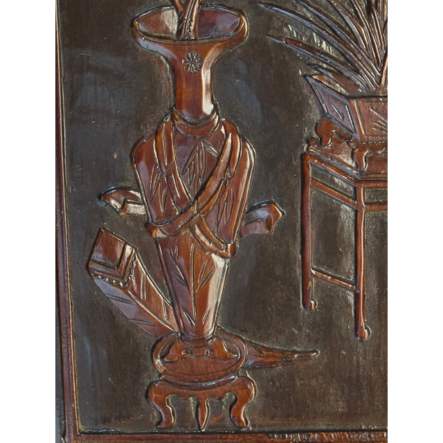Antique 19th-Century Qing Dynasty Carved Hardwood/Elmwood "Scholar's Objects" Architectural Panel For Sale - Image 12 of 16