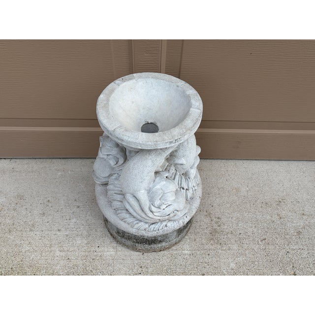 Neoclassical Vintage Neoclassical Cast Stone Triple Dolphin Garden Pedestal For Sale - Image 3 of 11