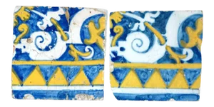 Portuguese Baroque Period Tin Glazed Faience Pottery Tiles - A Pair