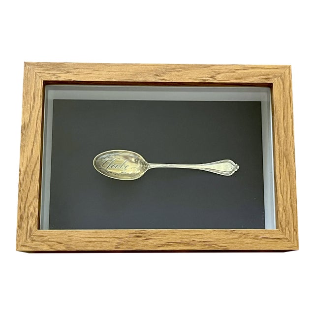 Antique 19th-Century Sterling Silver Spoon Hand Engraved “Yale” Spoon in Custom Birchwood Shadow Box For Sale