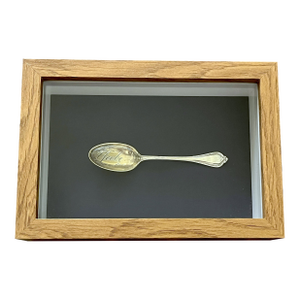 Antique 19th-Century Sterling Silver Spoon Hand Engraved “Yale” Spoon in Custom Birchwood Shadow Box