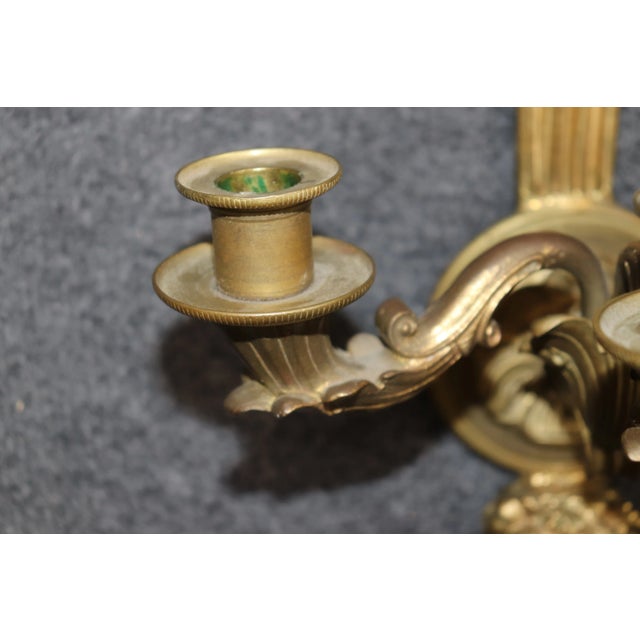 French Fine Pair Cast Bronze French Bachus Face Bowtie Large Two Candle Sconces For Sale - Image 3 of 10