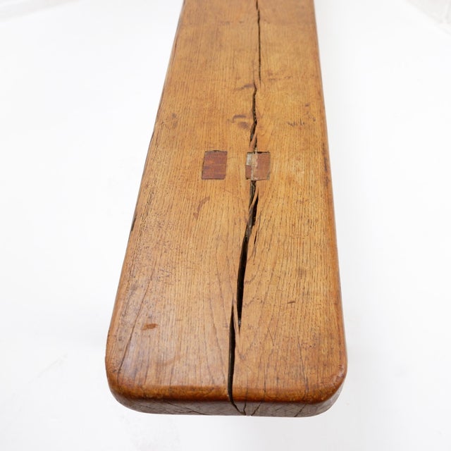 Rustic Wood Farmhouse Bench with Trestle Legs, 1960s For Sale - Image 12 of 18