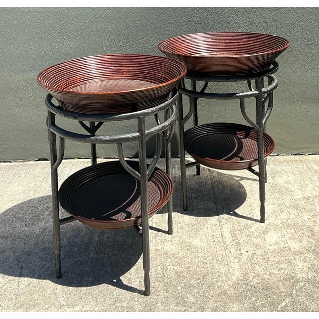 Vintage Pencil Reed Bowl Side Tables - A Pair For Sale - Image 11 of 12