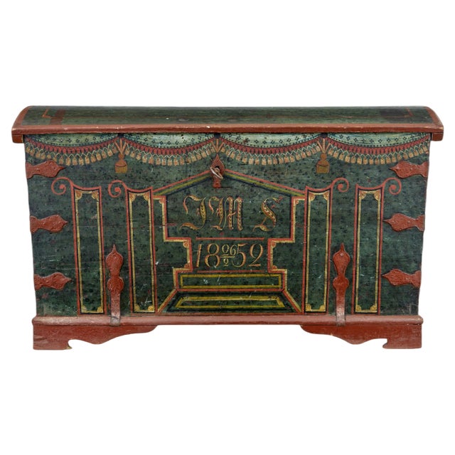 Mid-19th Century Swedish Hand Painted Oak Coffer For Sale