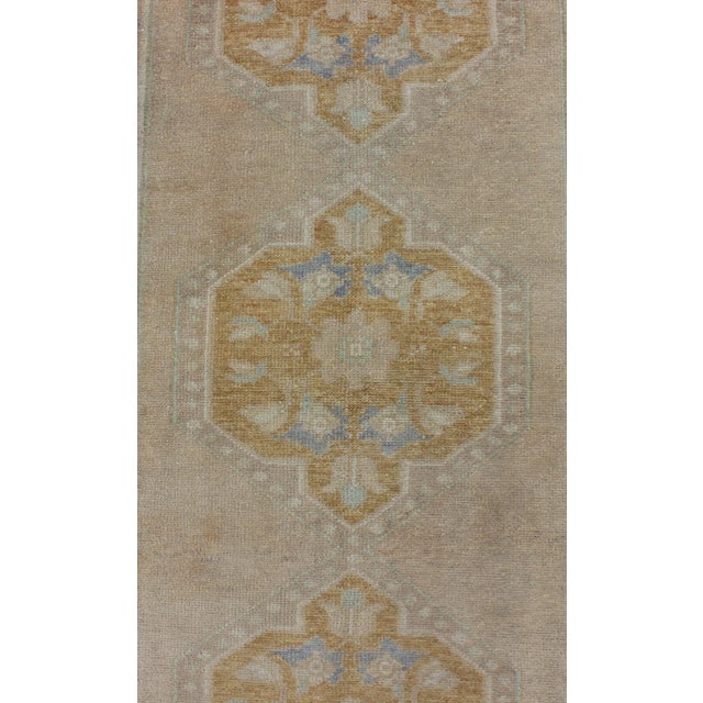 Mid 20th Century Vintage Turkish Oushak Runner With Floral Medallions For Sale - Image 5 of 8