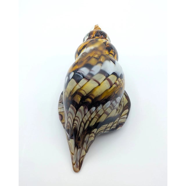 Murano Vintage MCM Murano Style Blown Cased Glass Tiger Striped Conch Shell Figurine For Sale - Image 4 of 8