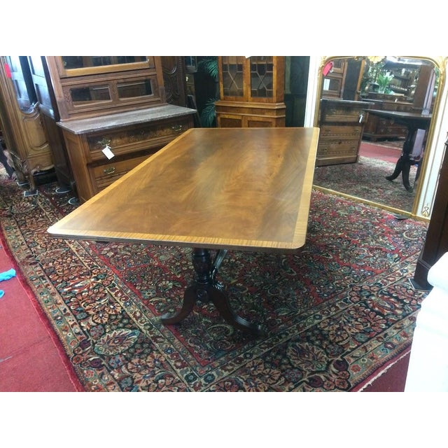 Vintage Banded Mahogany Table, Trestle Style Base Dining Table For Sale - Image 16 of 16